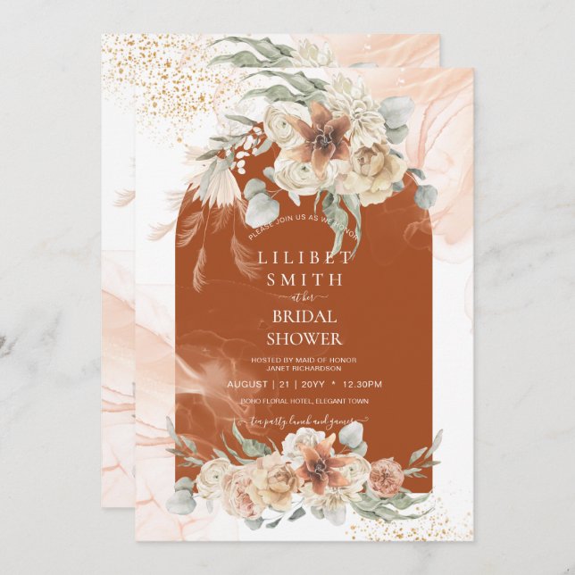 Fall Terracotta Floral Pampas Grass BRAUTPARTY (Vorne/Hinten)