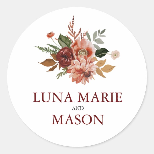 Fall Terracotta Floral Themenwelt Umschlag Aufkleb Runder Aufkleber (Vorderseite)