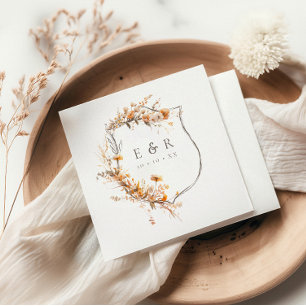 Fall Terracotta Floral Wappen Monogramm Hochzeit Serviette