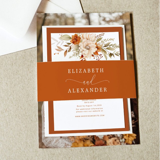 Fall Terracotta Moderne Kalligraphie Hochzeit Einladungsbanderole (Von Creator hochgeladen)