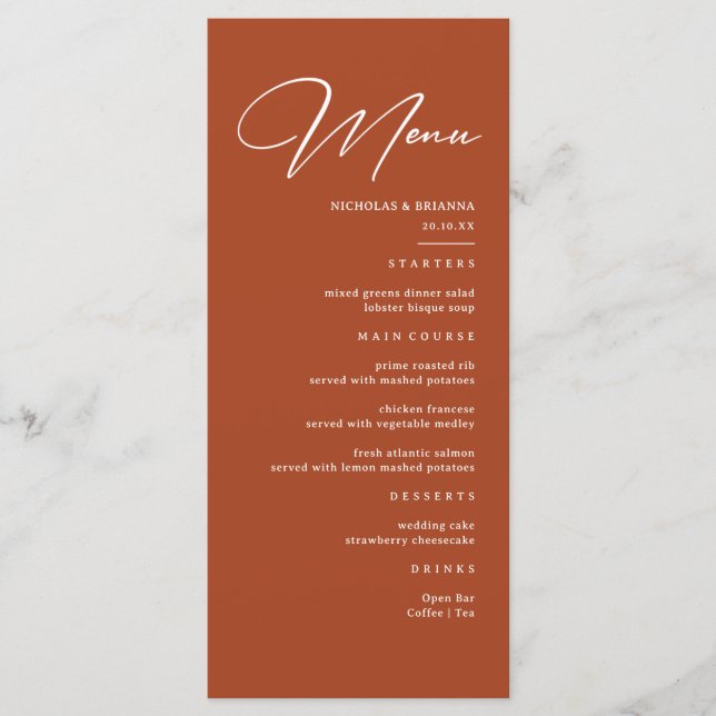 Fall Terracotta Wedding Menu Menükarte (Vorderseite)