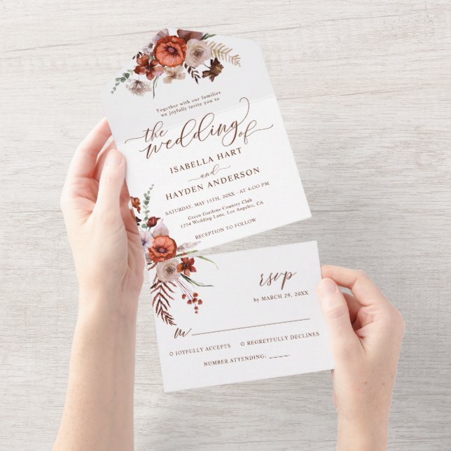 Fall Terracotta-Wildblumen Hochzeiten Details UAWG All In One Einladung (Abreißen)