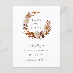 Fall Terracotta Wreath Wedding Rettet die Termine Ankündigungspostkarte