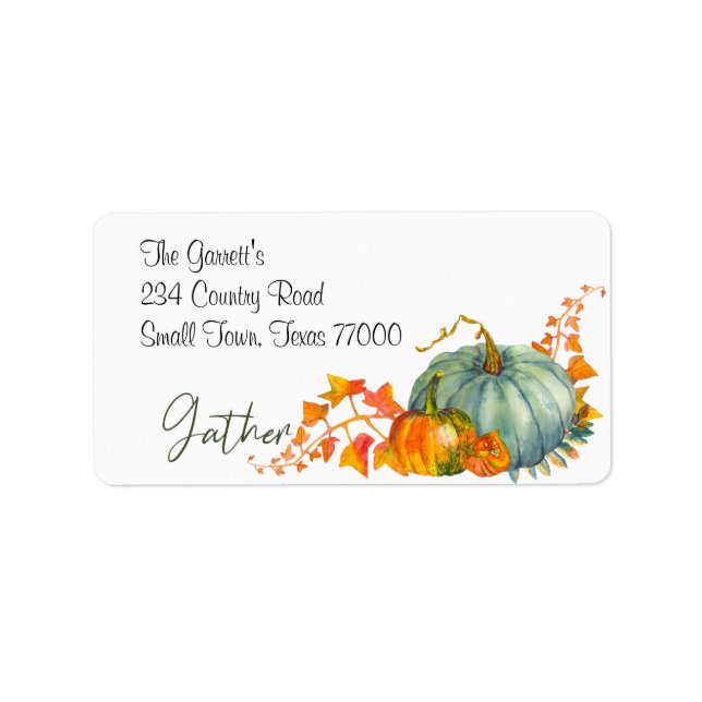 Fall Thanksgiving Orange Pumpkins Leaf Address Adressaufkleber (Vorne)
