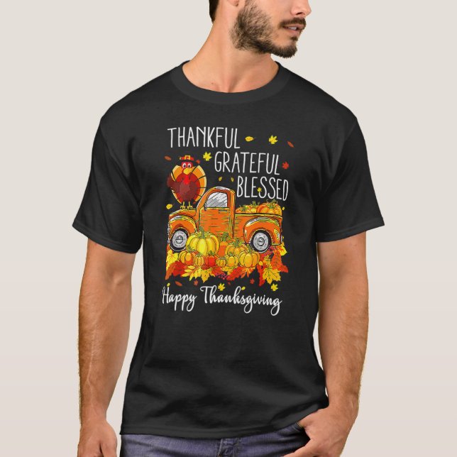 Fall Thanksgiving Turkey Pilgrim Thankful Grateful T-Shirt (Vorderseite)