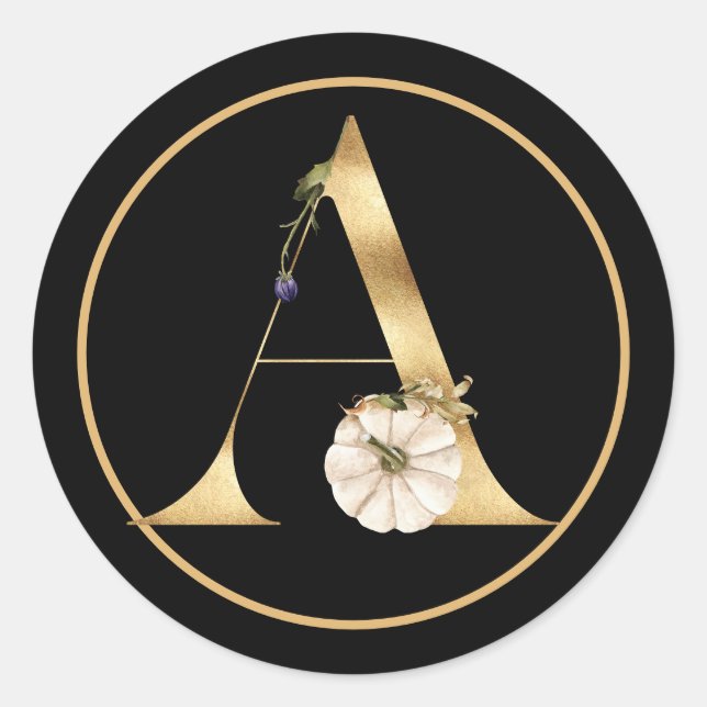 FALL THEMA GOLD MONOGRAM A MIT PUMPKINS RUNDER AUFKLEBER (Vorderseite)