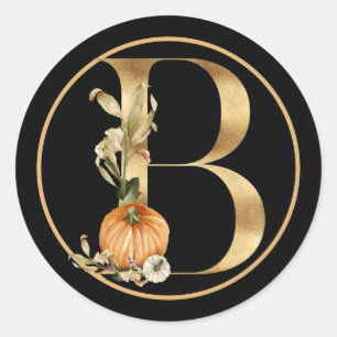 FALL THEMA GOLD MONOGRAM B MIT PUMPKINS RUNDER AUFKLEBER