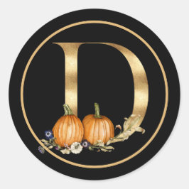 FALL THEMA GOLD MONOGRAM D MIT PUMPKINS RUNDER AUFKLEBER