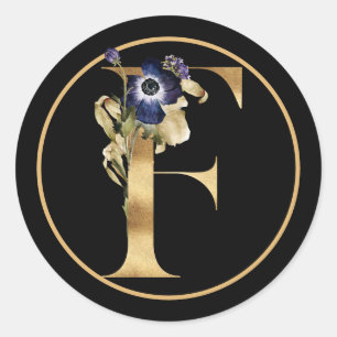 FALL THEMA GOLD MONOGRAM F MIT FLORALISCHER VEREIN RUNDER AUFKLEBER