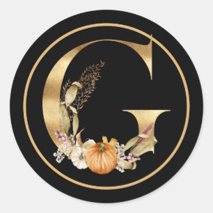 FALL THEMA GOLD MONOGRAM G MIT PUMPKINS RUNDER AUFKLEBER