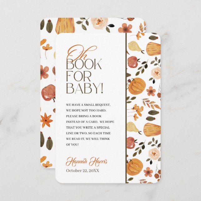 Fall Theme Baby Shower Book Enclosure Card Einladung (Vorne/Hinten)
