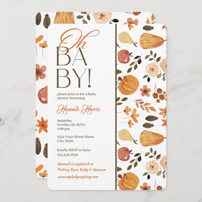 Fall Theme Baby Shower Invitation Einladung (Vorne/Hinten)