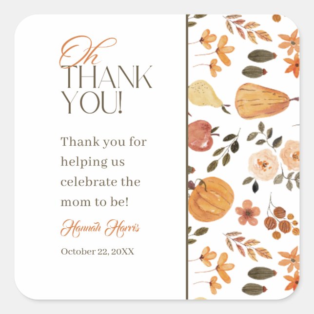 Fall Theme Baby Shower Thank You Sticker (Vorderseite)