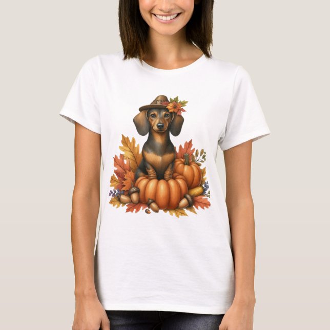 FALL THEMED DACKEL HUND MIT PUMPKINN T-Shirt (Vorderseite)