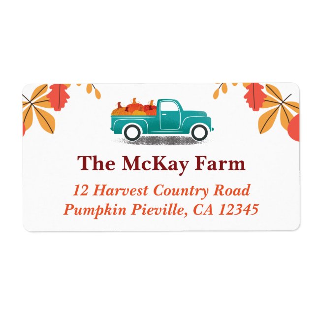 Fall Themed Vintag LKW-Rücksendeadresse (Vorne)