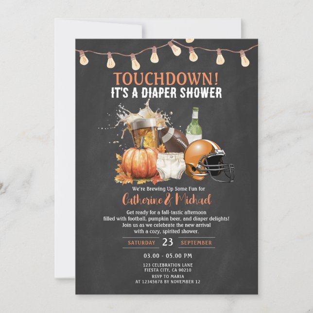 Fall Touchdown es ist ein Windeln Baby Dusche Beer Einladung (Vorderseite)