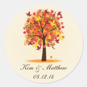 Fall Tree Brautparty oder Hochzeit Runder Aufkleber