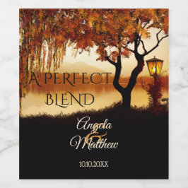 Fall Tree Lake View Hochzeitweiliges Weinlabel Weinetikett