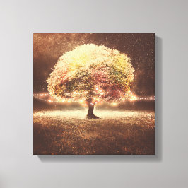 Fall Tree und romantische, rustikale String Lights Leinwanddruck