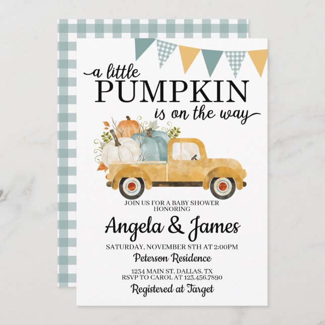 Fall Truck Baby Dusche Einladung Pumpkin Patch (Vorne/Hinten)