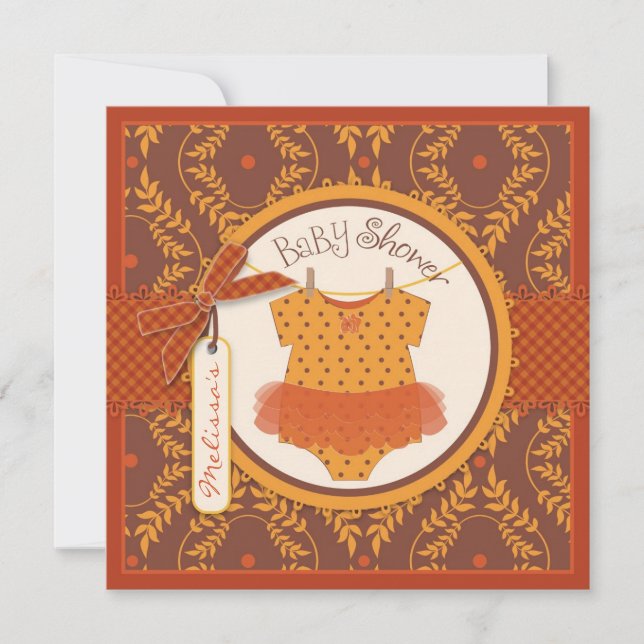 Fall Tutu und Herbst Damaske Kinderdusche Einladung (Vorderseite)