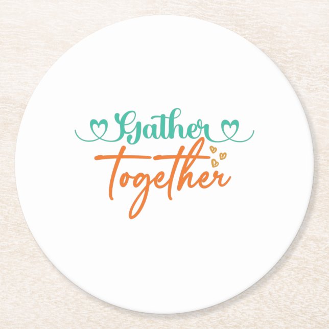 Fall Typografy Design - Herbst zusammenbringen Runder Pappuntersetzer (Vorderseite)
