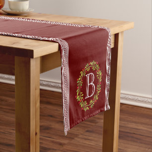 Fall und Feiertage griechischer Schlüssel-Monogram Kurzer Tischläufer