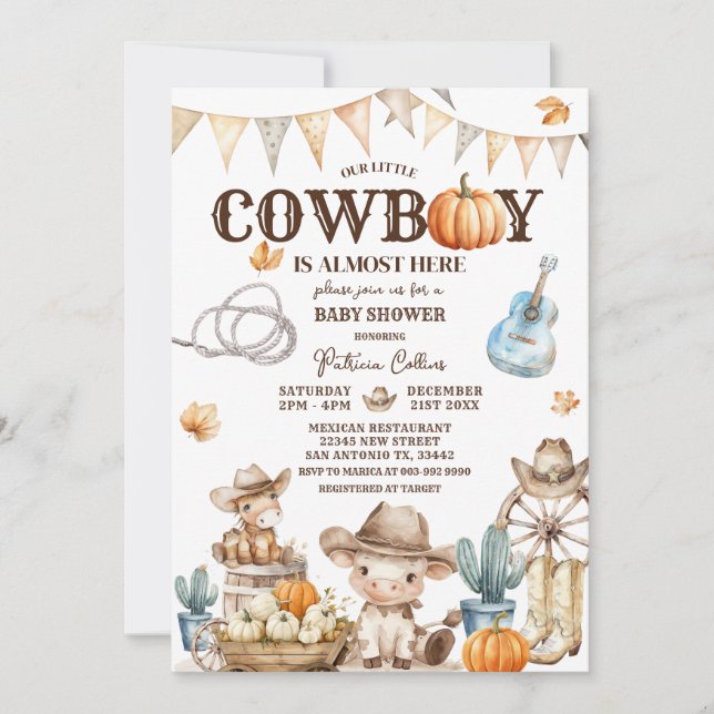 Fall Unsere kleine Cowboy Wild West Baby Dusche Einladung (Vorderseite)