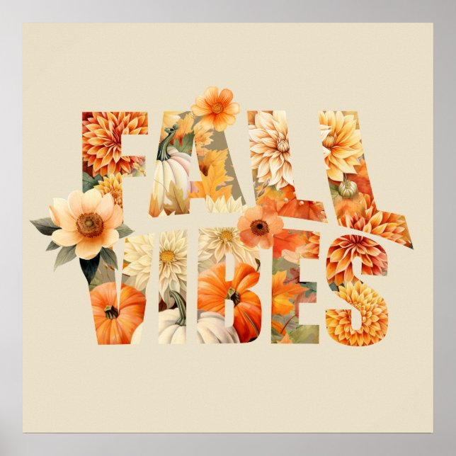 Fall Vibes Aquarell Wildblumen Herbstblätter Poster (Vorne)