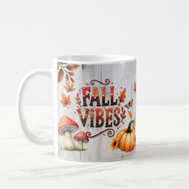 Fall Vibes Bunte Kürbis und Blätter Kaffeetasse (Links)