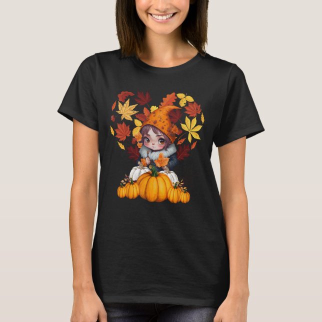 Fall Vibes Gnome Pumpkin Herz Hallo Herbst Vibes T-Shirt (Vorderseite)