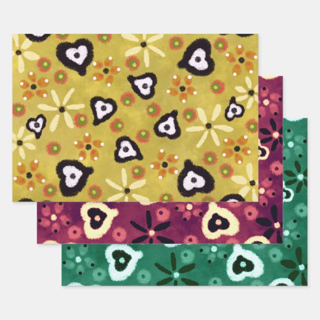 Fall Vibes Hearts Multi-Color Pattern Decoupage Geschenkpapier Set (Set)