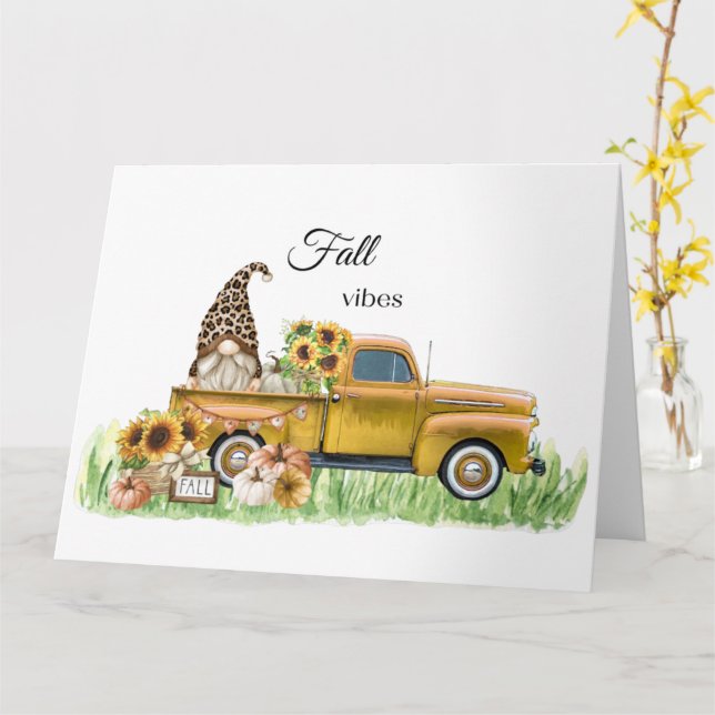 Fall Vibes Leopard Gnome Gelbe Lieferwagen Karte (Gelbe Blume)