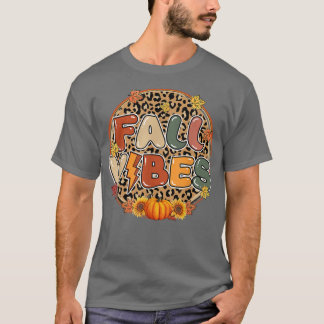 Fall Vibes Pumpkin Herbst Herbst Leopard Druck Fal T-Shirt