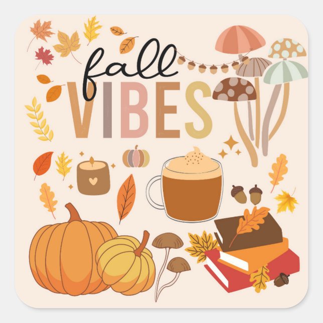 Fall Vibes Quadratischer Aufkleber (Vorderseite)