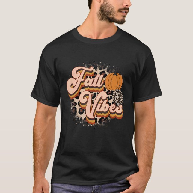 Fall Vibes Retro Leopard Pumpkin Erntedank Men T-Shirt (Vorderseite)