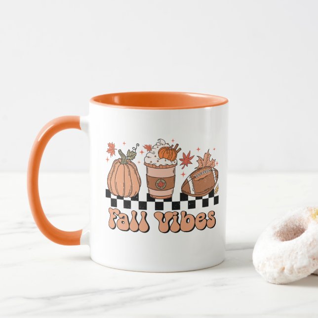 Fall Vibes Tasse, Pumpkinzeit, Retro Fall Doodle Tasse (Mit Donut)