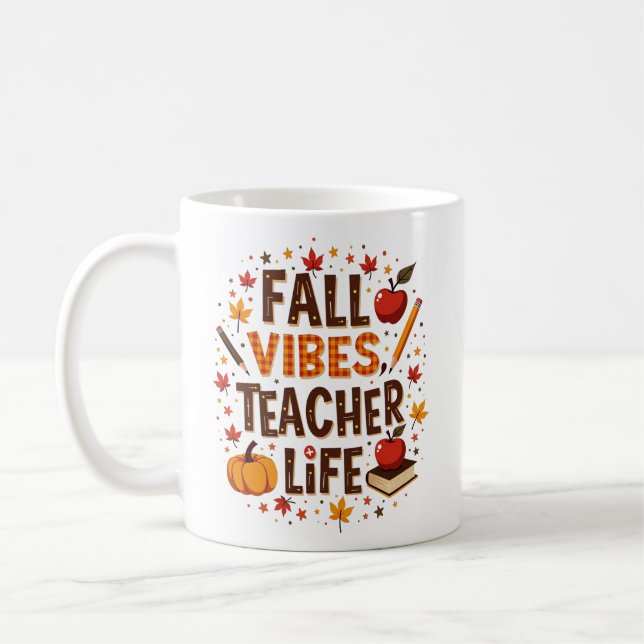 Fall Vibes Teacher Life - Retro Niedlich Personali Kaffeetasse (Links)