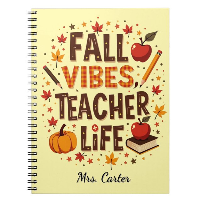 Fall Vibes Teacher Life - Retro Niedlich Personali Notizblock (Vorderseite)