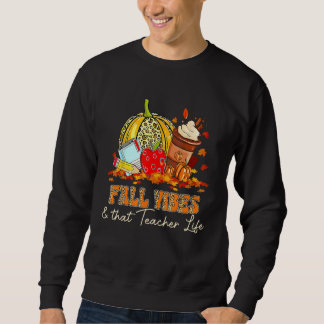 Fall Vibes & That Teacher Life Pumpkin Print Leopa Sweatshirt