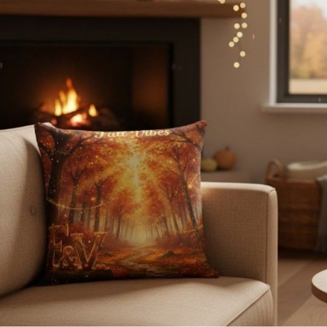 Fall Vibes Throw Pillow – Cozy Autumn Forest Kissen (Von Creator hochgeladen)