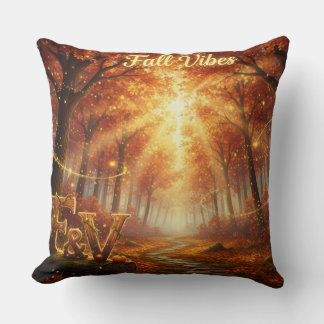 Fall Vibes Throw Pillow – Cozy Autumn Forest Kissen