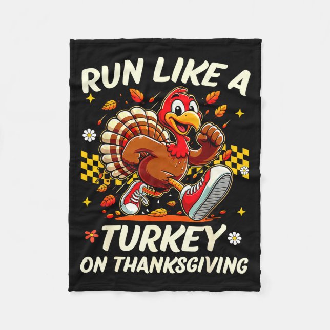 Fall Vibes Turkey Trot Run Like A Turkey On Thanks Fleecedecke (Vorderseite)