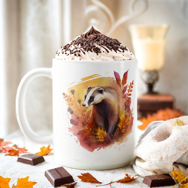 Fall Vibes Watercolor Badger - Kaffeetasse (Von Creator hochgeladen)