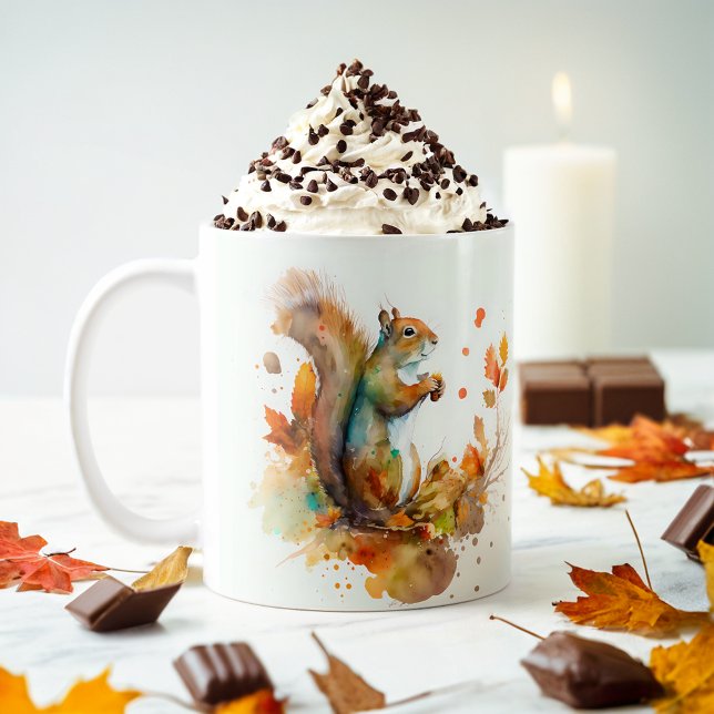 Fall Vibes Watercolor Eichhörnchen Kaffeetasse (Von Creator hochgeladen)