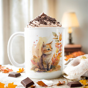 Fall Vibes Watercolor Kitten - Kaffeetasse