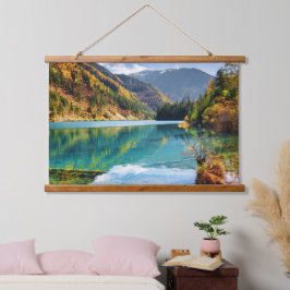 Fall View Arrow Bamboo Lake Mountains Jiuzhaigou Wandteppich Mit Holzrahmen