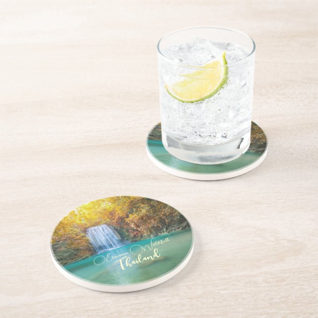 Fall View von Erawan Wasserfall Thailand Getränkeuntersetzer (Seite)
