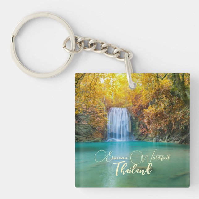 Fall View von Erawan Wasserfall Thailand Schlüsselanhänger (Vorderseite)