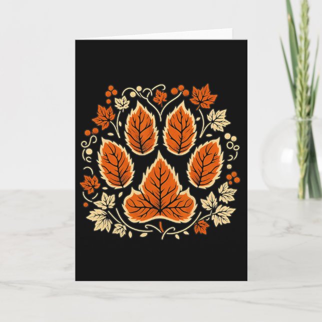 Fall Vine Leaf Dog Paw Print Herbst Ahorn Leaf als Karte (Vorderseite)